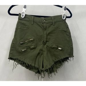APHRODITE SUPER HIGH WAIST DISTRESSED SHORTS - GREEN Size Large